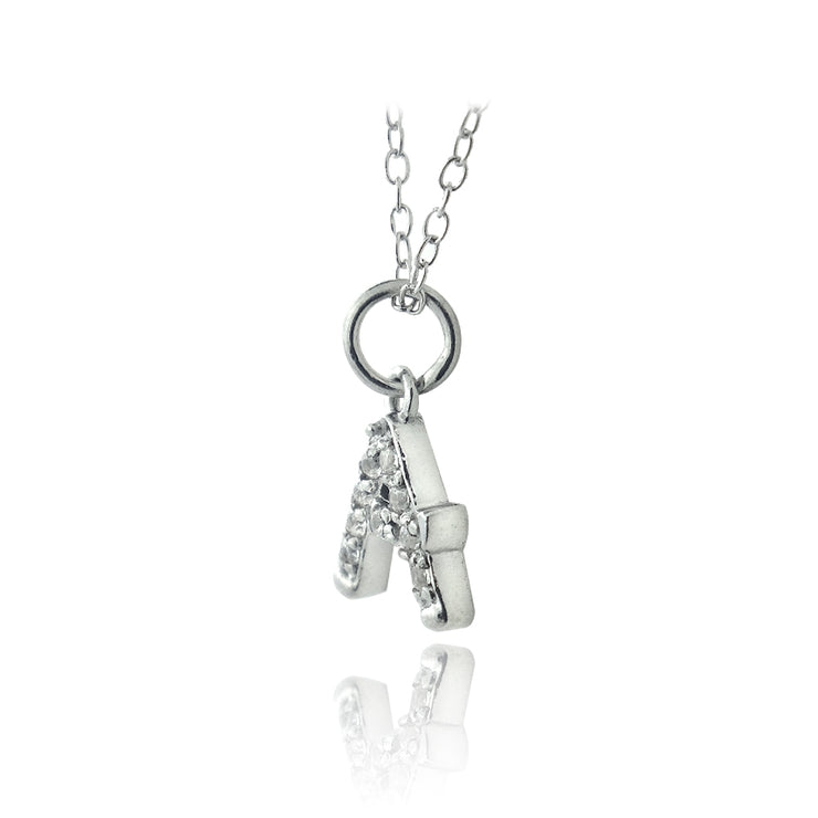 Sterling Silver CZ A Initial Necklace