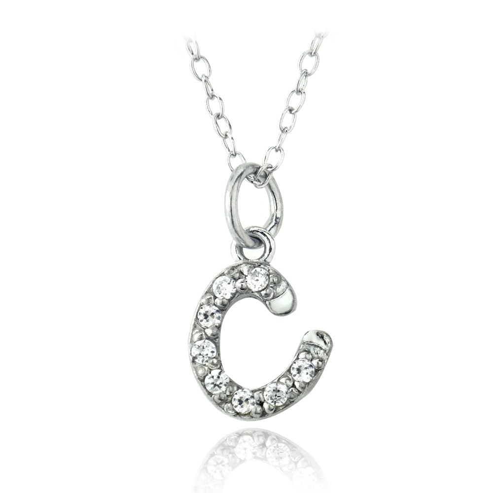 Sterling Silver CZ C Initial Necklace