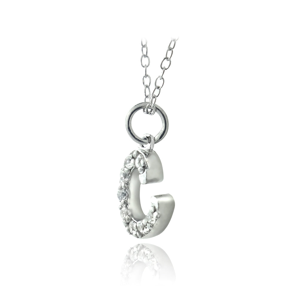 Sterling Silver CZ C Initial Necklace-2