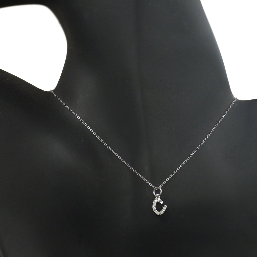 Sterling Silver CZ C Initial Necklace-4
