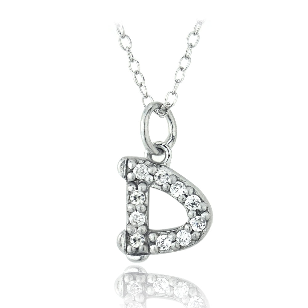 Sterling Silver CZ D Initial Necklace