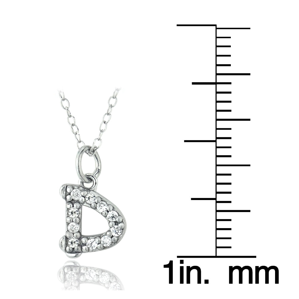 Sterling Silver CZ D Initial Necklace-3