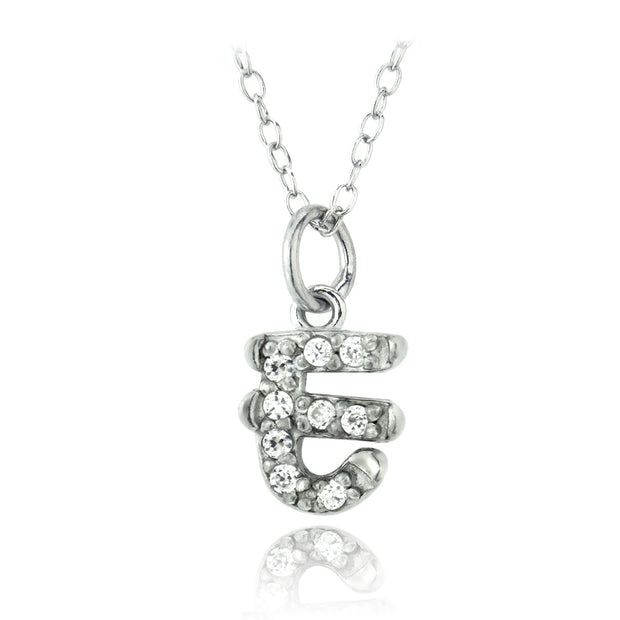 Sterling Silver CZ E Initial Necklace