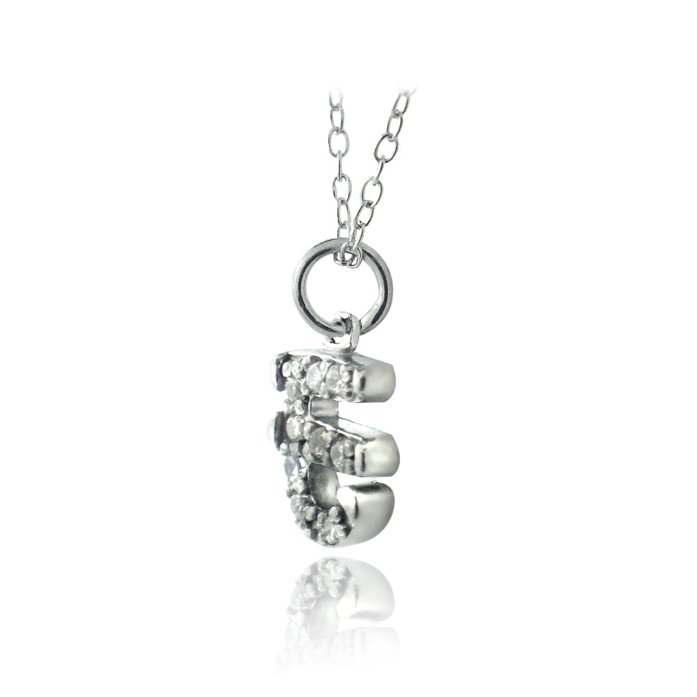 Sterling Silver CZ E Initial Necklace-2