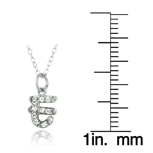 Sterling Silver CZ E Initial Necklace