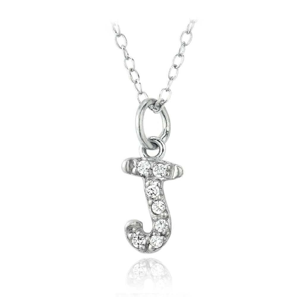 Sterling Silver CZ J Initial Necklace