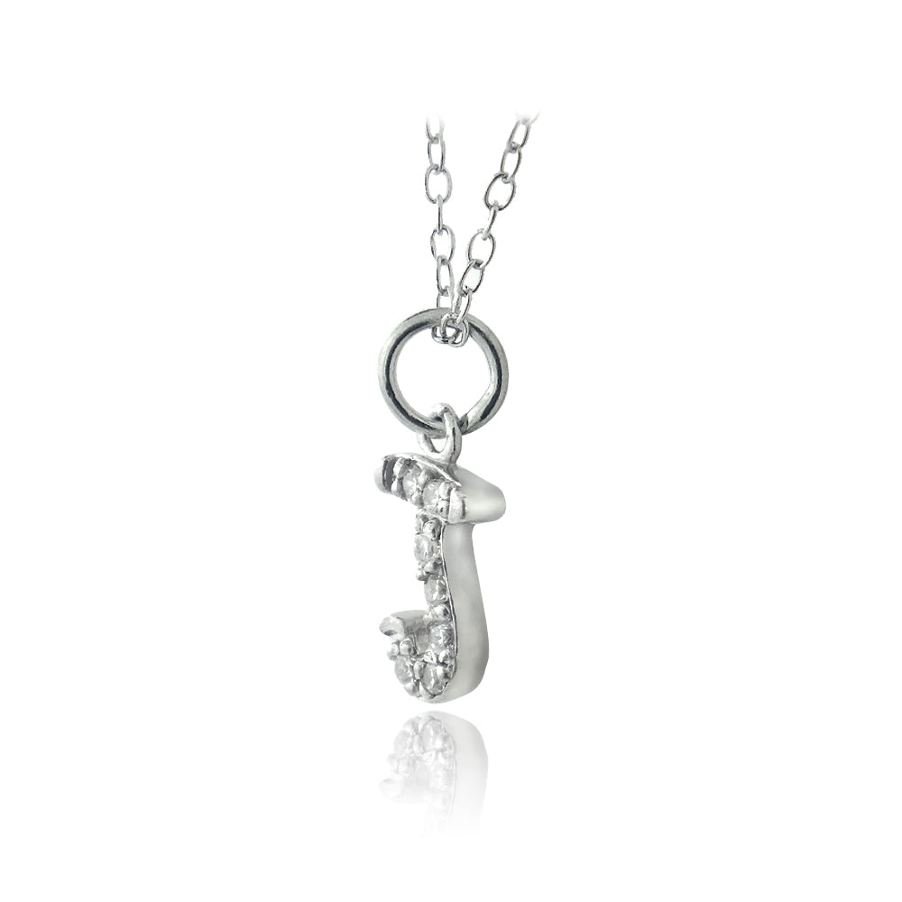 Sterling Silver CZ J Initial Necklace-2