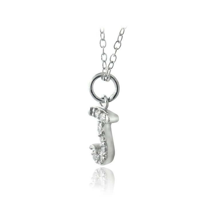 Sterling Silver CZ J Initial Necklace