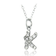 Sterling Silver CZ K Initial Necklace