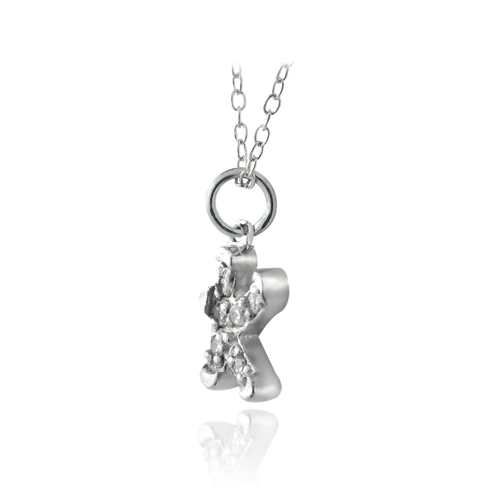 Sterling Silver CZ K Initial Necklace-2