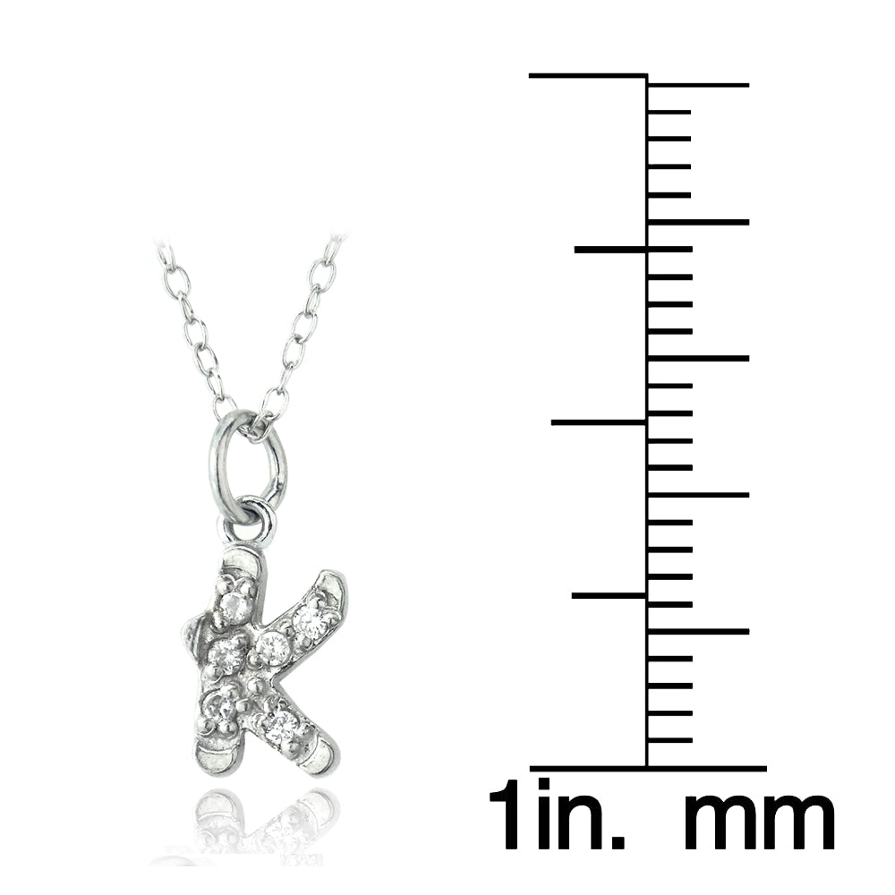 Sterling Silver CZ K Initial Necklace-3