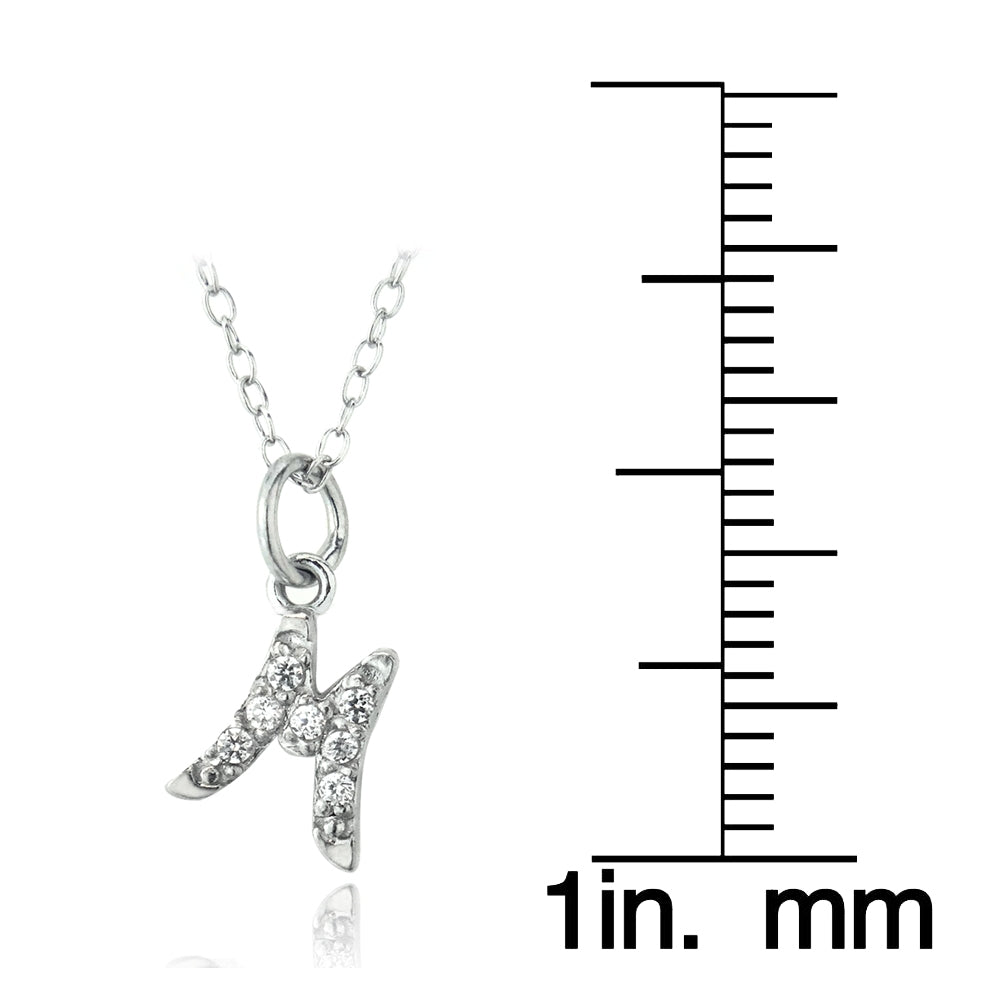 Sterling Silver CZ M Initial Necklace-3