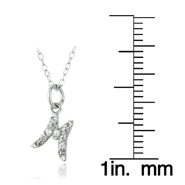 Sterling Silver CZ M Initial Necklace