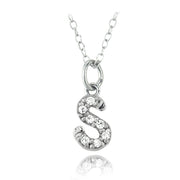 Sterling Silver CZ S Initial Necklace