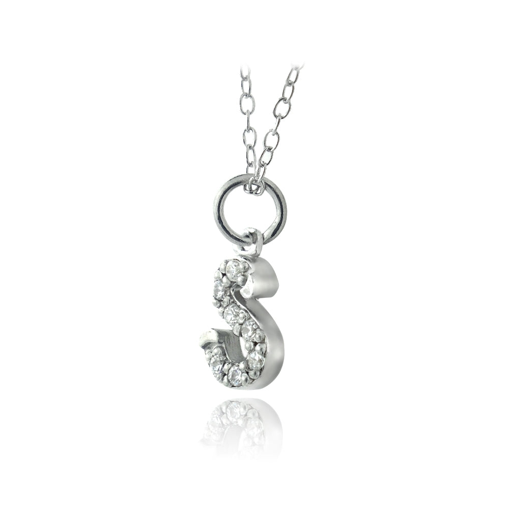 Sterling Silver CZ S Initial Necklace-2
