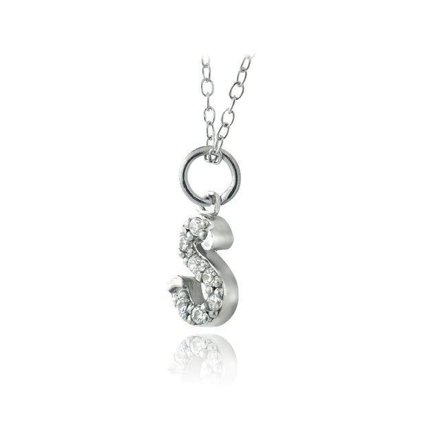 Sterling Silver CZ S Initial Necklace
