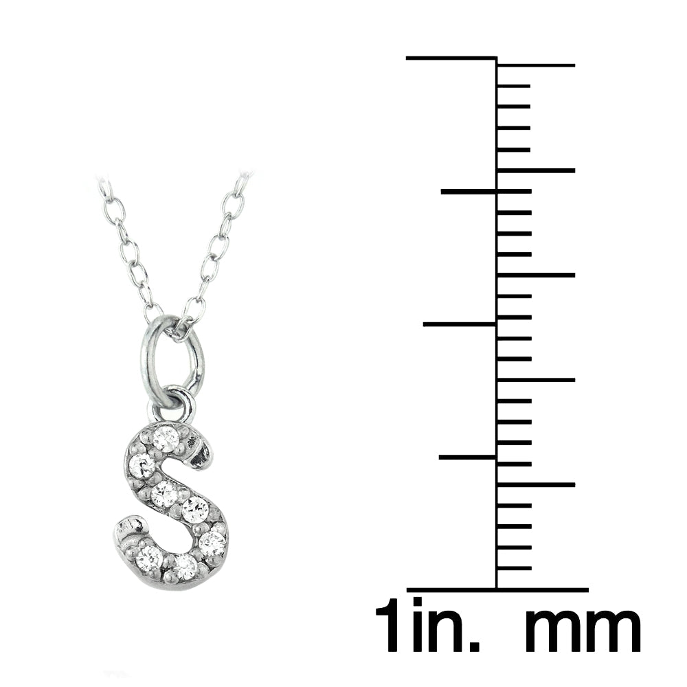 Sterling Silver CZ S Initial Necklace-3