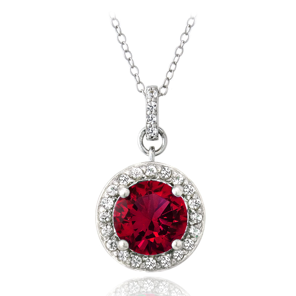 Sterling Silver 2.75ct Created Ruby & White Sapphire Round Necklace