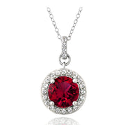 Sterling Silver 2.75ct Created Ruby & White Sapphire Round Necklace