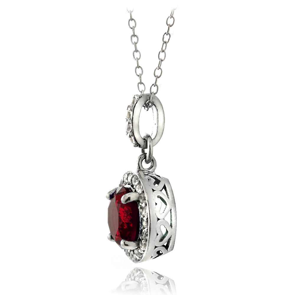Sterling Silver 2.75ct Created Ruby & White Sapphire Round Necklace-2