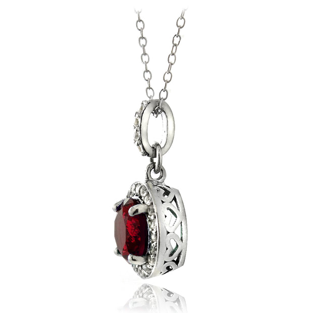 Sterling Silver 2.75ct Created Ruby & White Sapphire Round Necklace