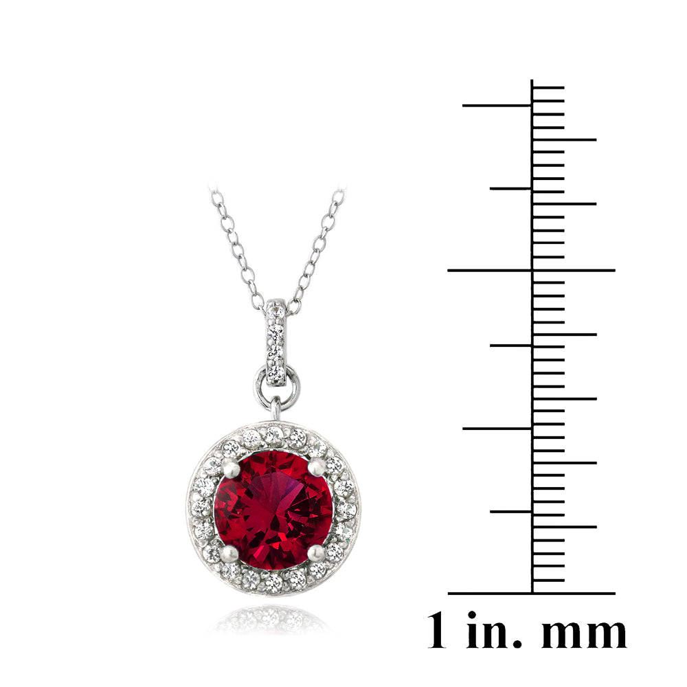 Sterling Silver 2.75ct Created Ruby & White Sapphire Round Necklace-3