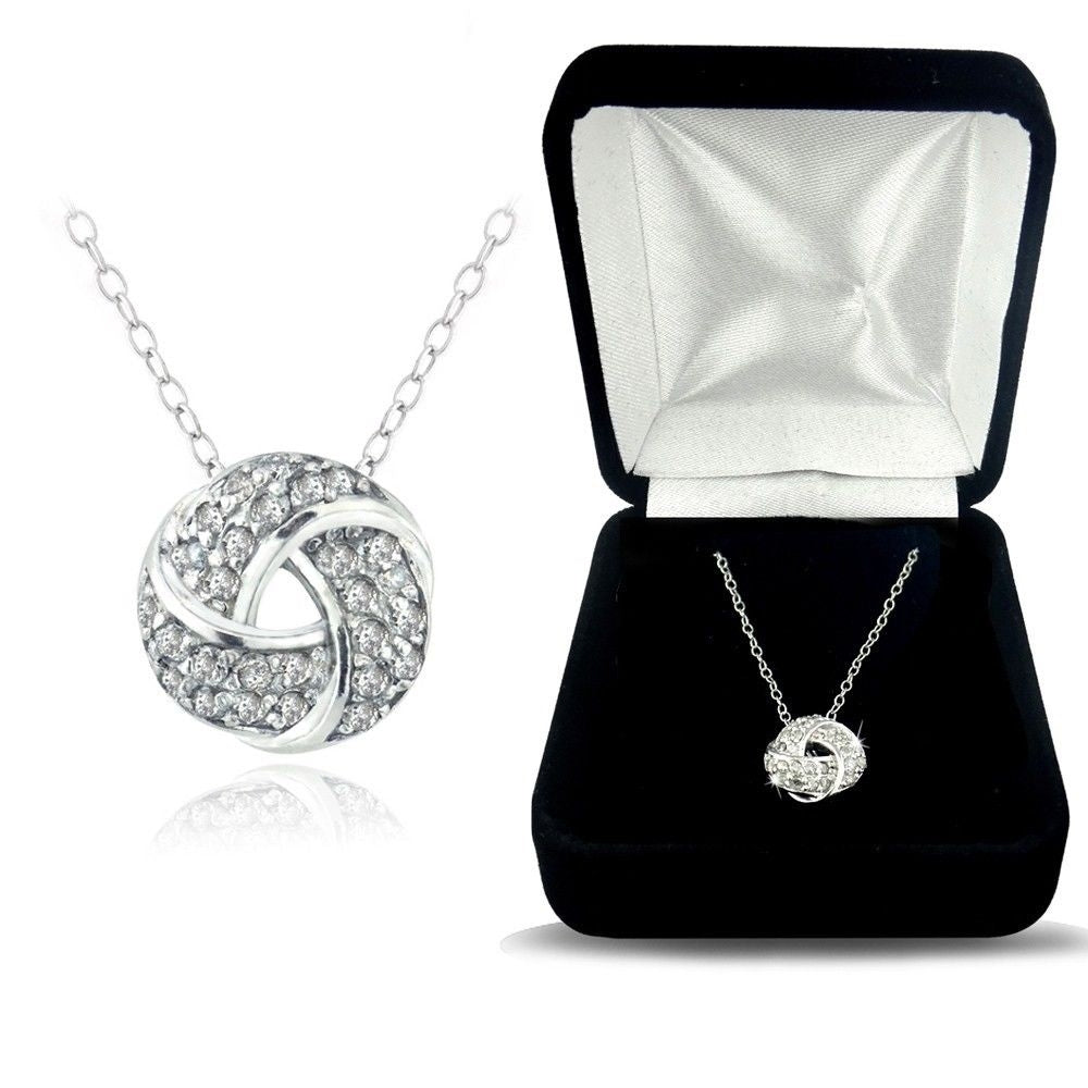 Sterling Silver 1/4 ct Diamond Love Knot Necklace, (H-I, I2)-2