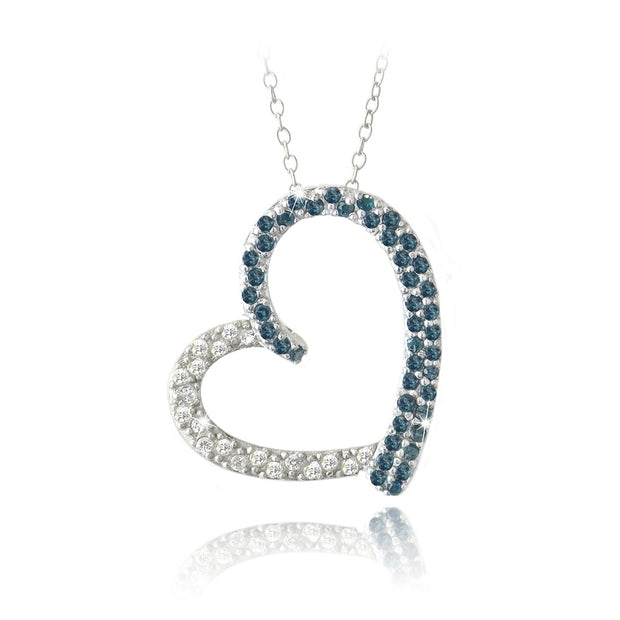 Sterling Silver 2/5ct Blue Diamond & White Topaz Open Floating Heart Necklace