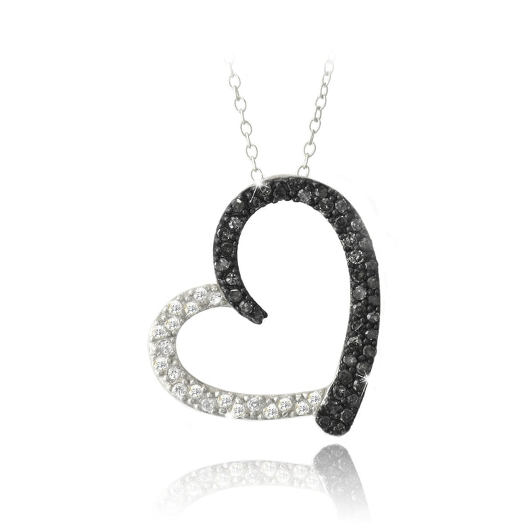 Sterling Silver 2/5ct Black Diamond & White Topaz Open Floating Heart Necklace
