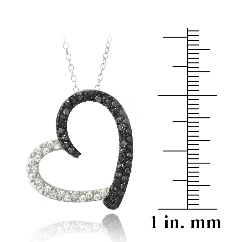 Sterling Silver 2/5ct Black Diamond & White Topaz Open Floating Heart Necklace-3