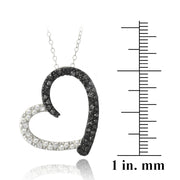 Sterling Silver 2/5ct Black Diamond & White Topaz Open Floating Heart Necklace