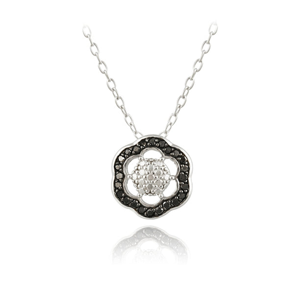 Sterling Silver 1/4ct Black Diamond Pave Flower Necklace