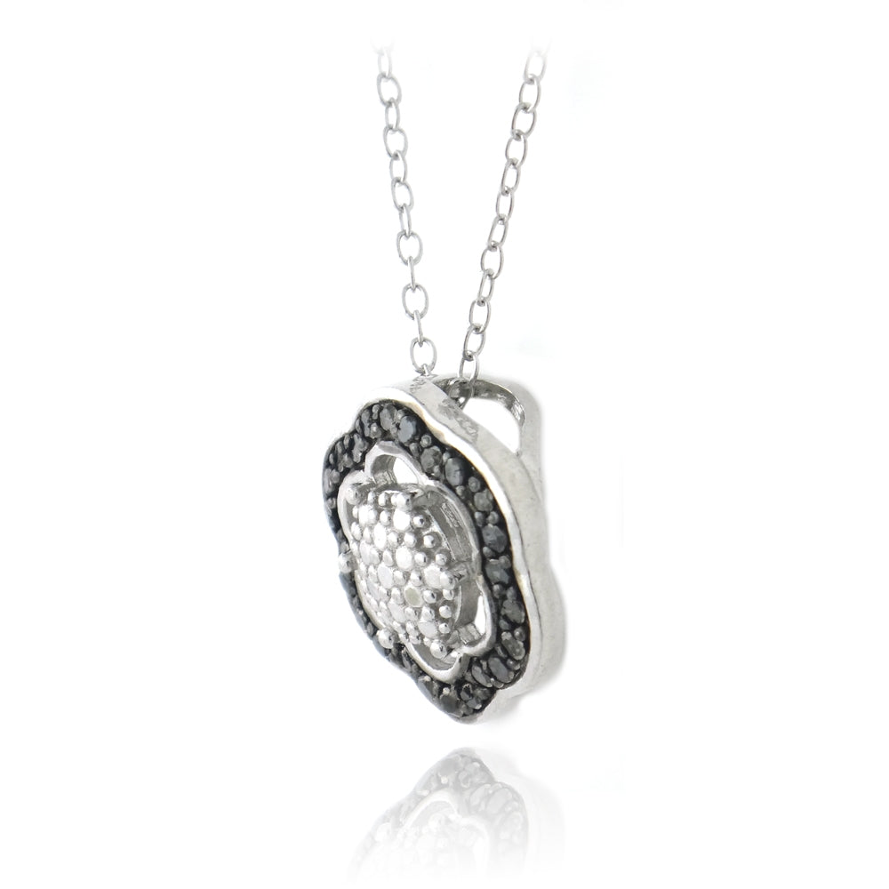 Sterling Silver 1/4ct Black Diamond Pave Flower Necklace-2