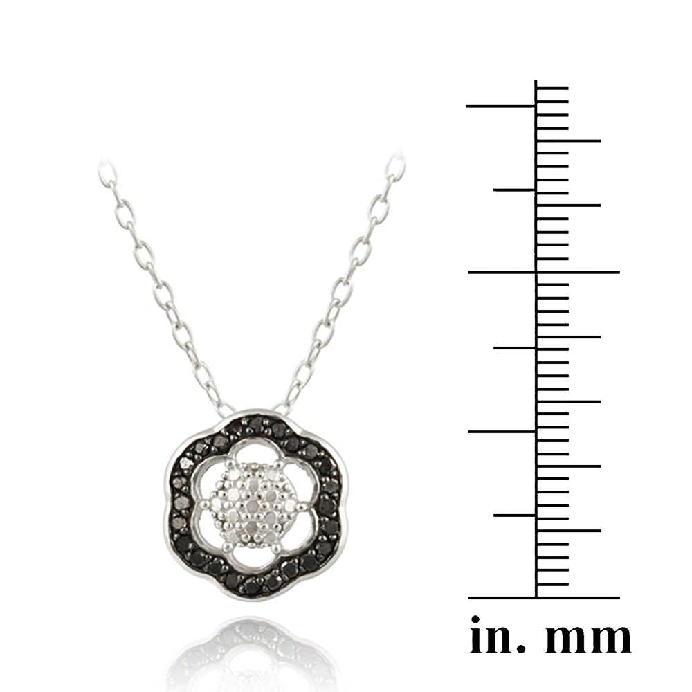 Sterling Silver 1/4ct Black Diamond Pave Flower Necklace-3