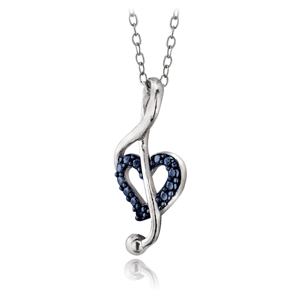 Sterling Silver Blue Diamond Accent Music Note Heart Necklace-2