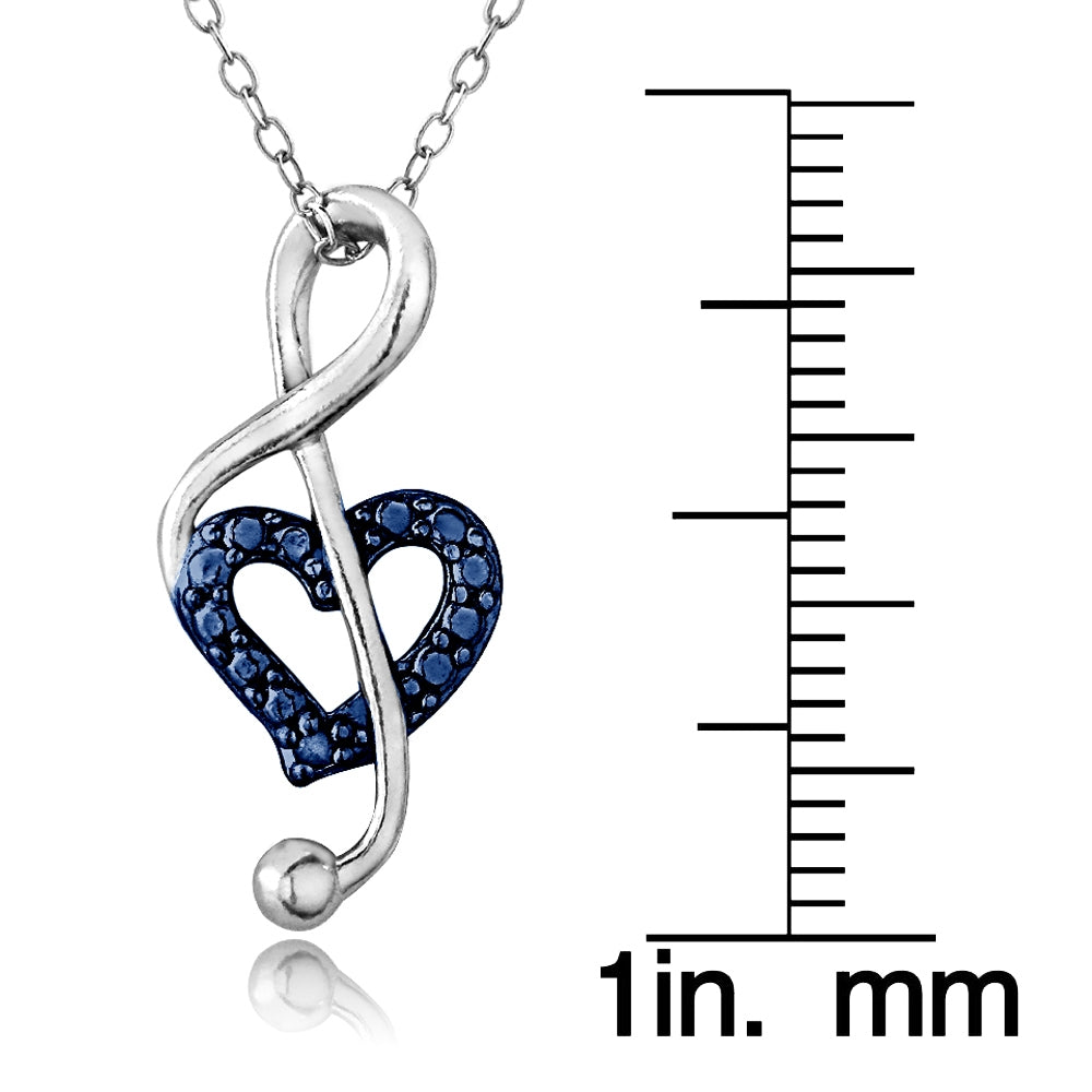 Sterling Silver Blue Diamond Accent Music Note Heart Necklace-3