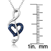 Sterling Silver Blue Diamond Accent Music Note Heart Necklace
