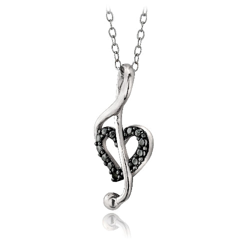 Sterling Silver Black Diamond Accent Music Note Heart Necklace-2