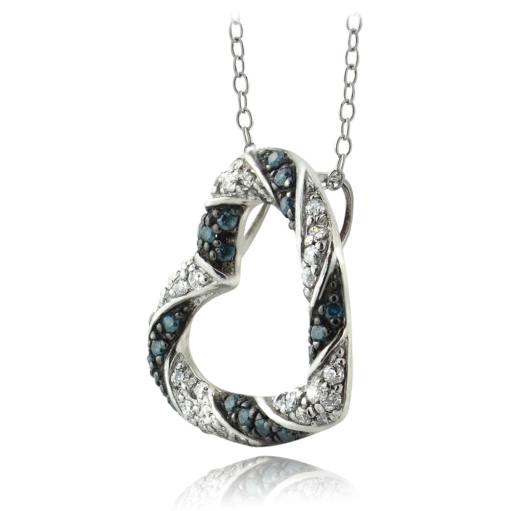 Sterling Silver 1/2 ct Blue & White Diamond Open Heart Necklace-2