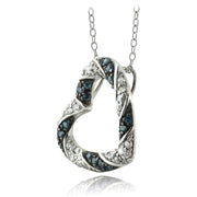 Sterling Silver 1/2 ct Blue & White Diamond Open Heart Necklace