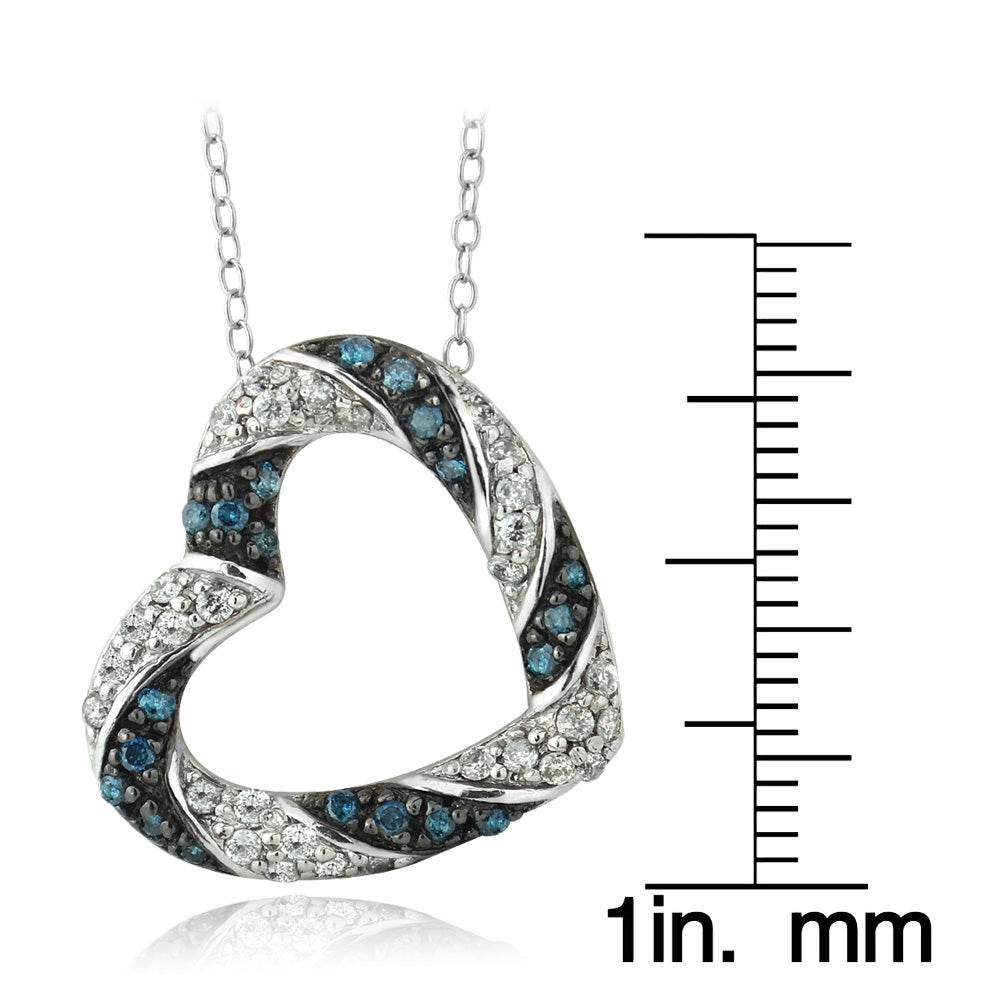 Sterling Silver 1/2 ct Blue & White Diamond Open Heart Necklace-3