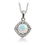 Sterling Silver Opal with White Topaz Diamond Shape Necklace