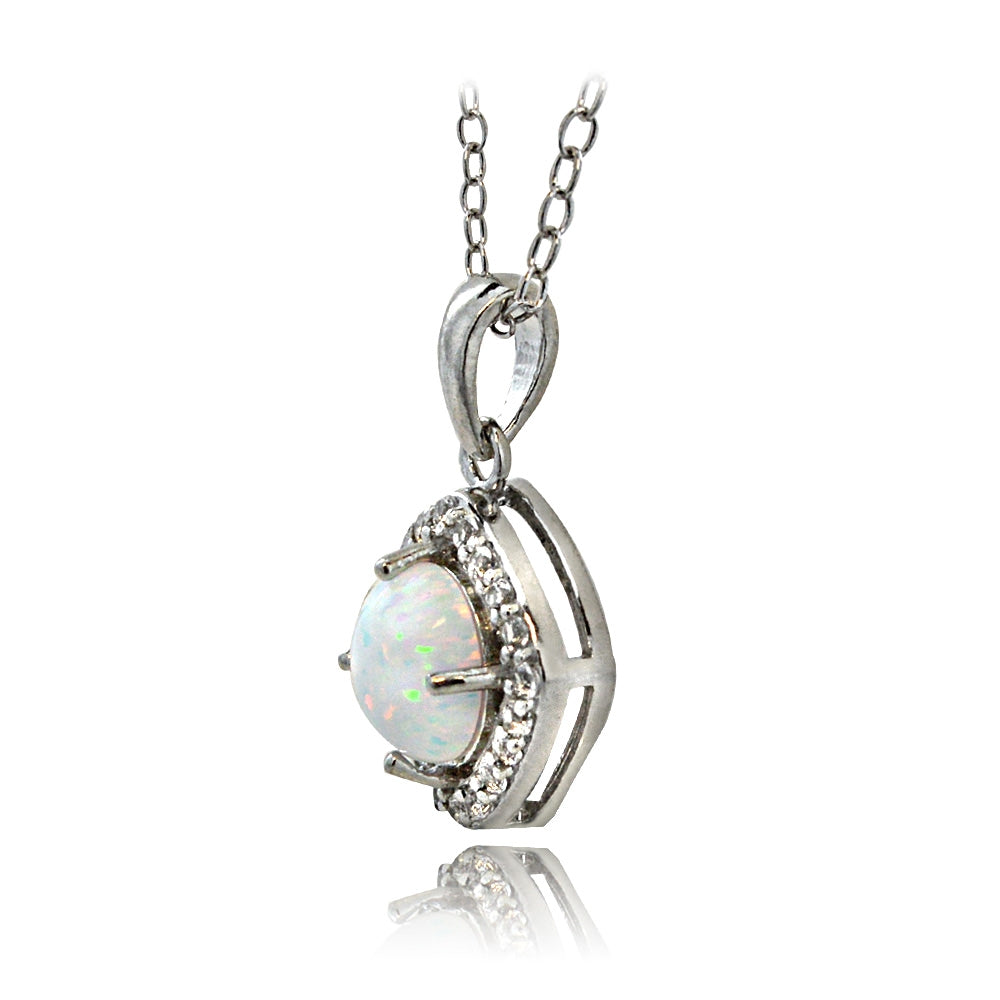 Sterling Silver Opal with White Topaz Diamond Shape Necklace-2