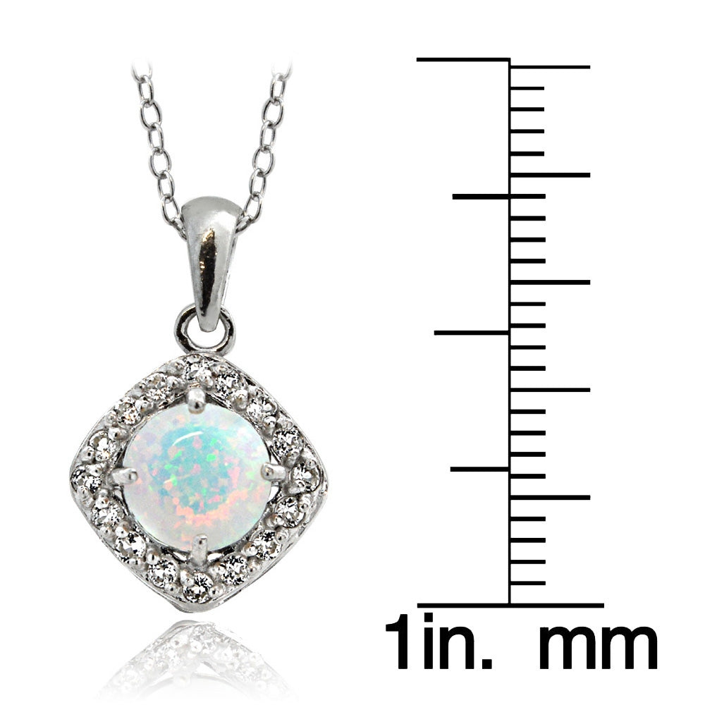 Sterling Silver Opal with White Topaz Diamond Shape Necklace-3