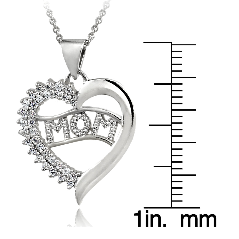 Sterling Silver CZ MOM Heart Necklace-3