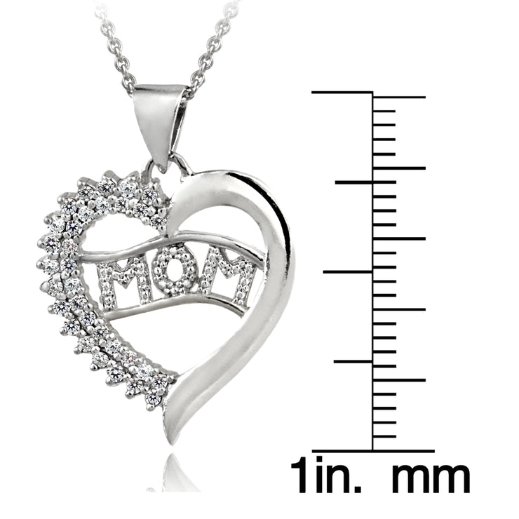 Sterling Silver CZ MOM Heart Necklace