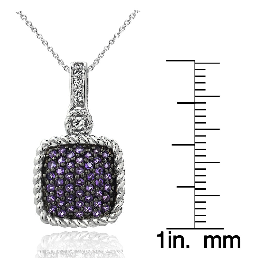 Sterling Silver 1ct Amethyst & White Topaz Square Rope Pendant Necklace-3