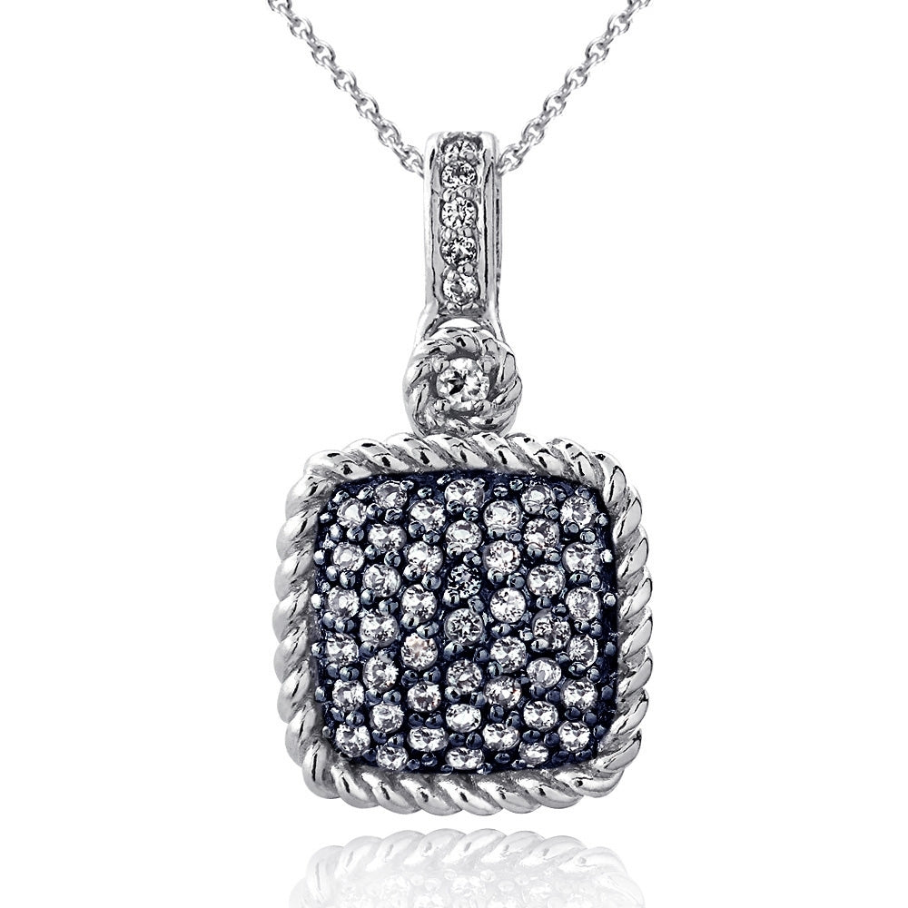 Sterling Silver 1.5ct Blue & White Topaz Square Rope Pendant Necklace
