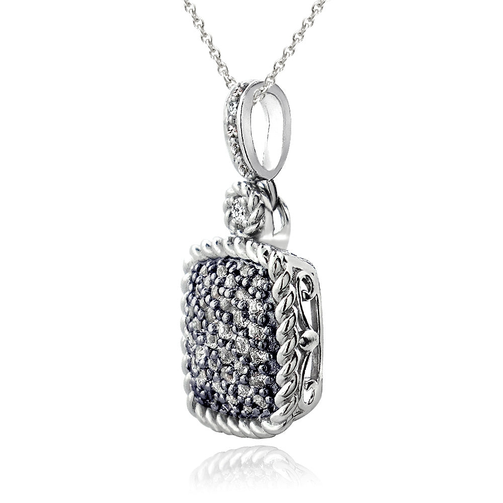 Sterling Silver 1.5ct Blue & White Topaz Square Rope Pendant Necklace-2