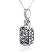 Sterling Silver 1.5ct Blue & White Topaz Square Rope Pendant Necklace